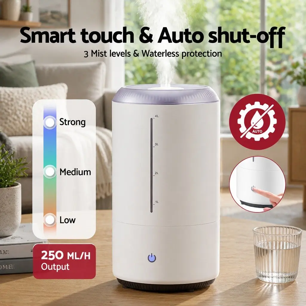 Ultrasonic Humidifier Aroma Diffuser Top Fill 4L Quiet White