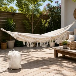 Hammock Bed Rope Tassel Swing Chair Outdoor Indoor Camping Garden Hanging Cream