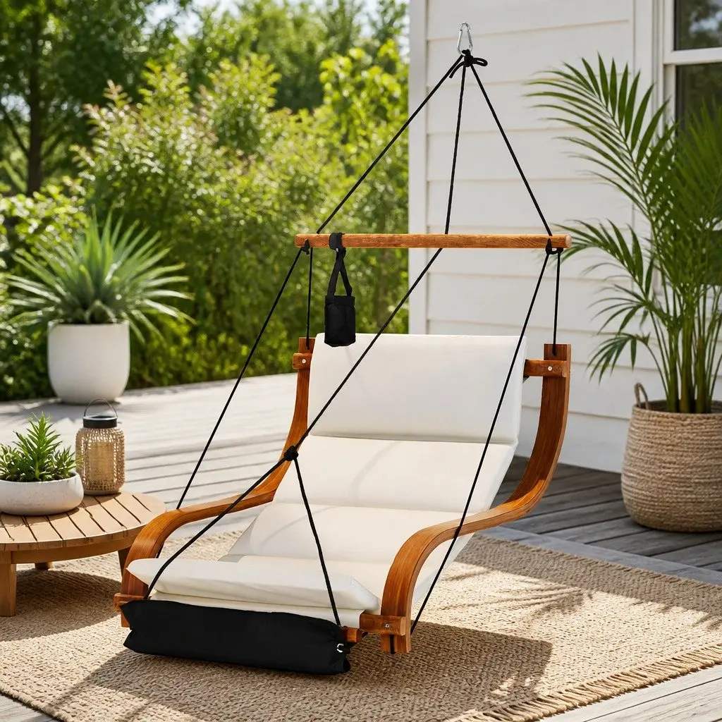 Hammock Chair Wooden Hanging Indoor Outdoor Lounge Patio Relax Furniture