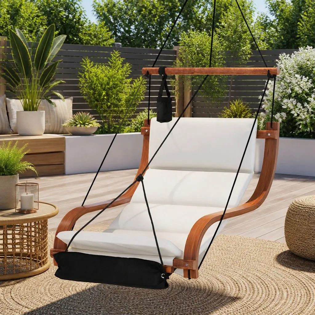 Hammock Chair Soft Cushioned Seat Indoor Outdoor Lounge Cream Black