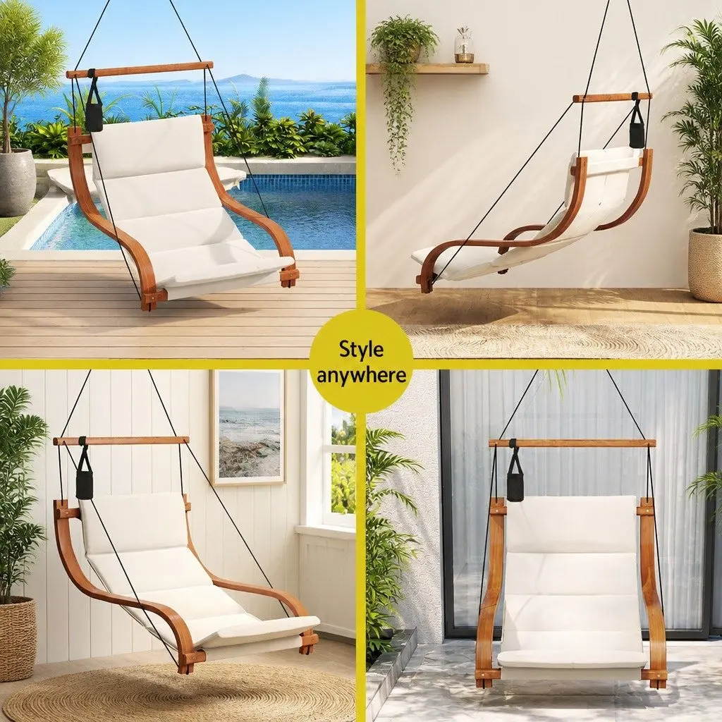 Hammock Chair Soft Cushioned Seat Indoor Outdoor Lounge Cream Black