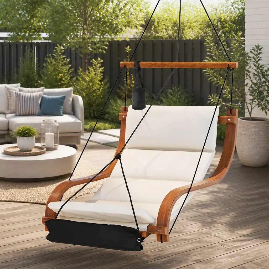 Hammock Chair Soft Cushioned Seat Indoor Outdoor Lounge Cream Black