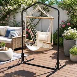 Outdoor Hammock Chair with Stand Swing Hanging Relax Garden Cream Patio