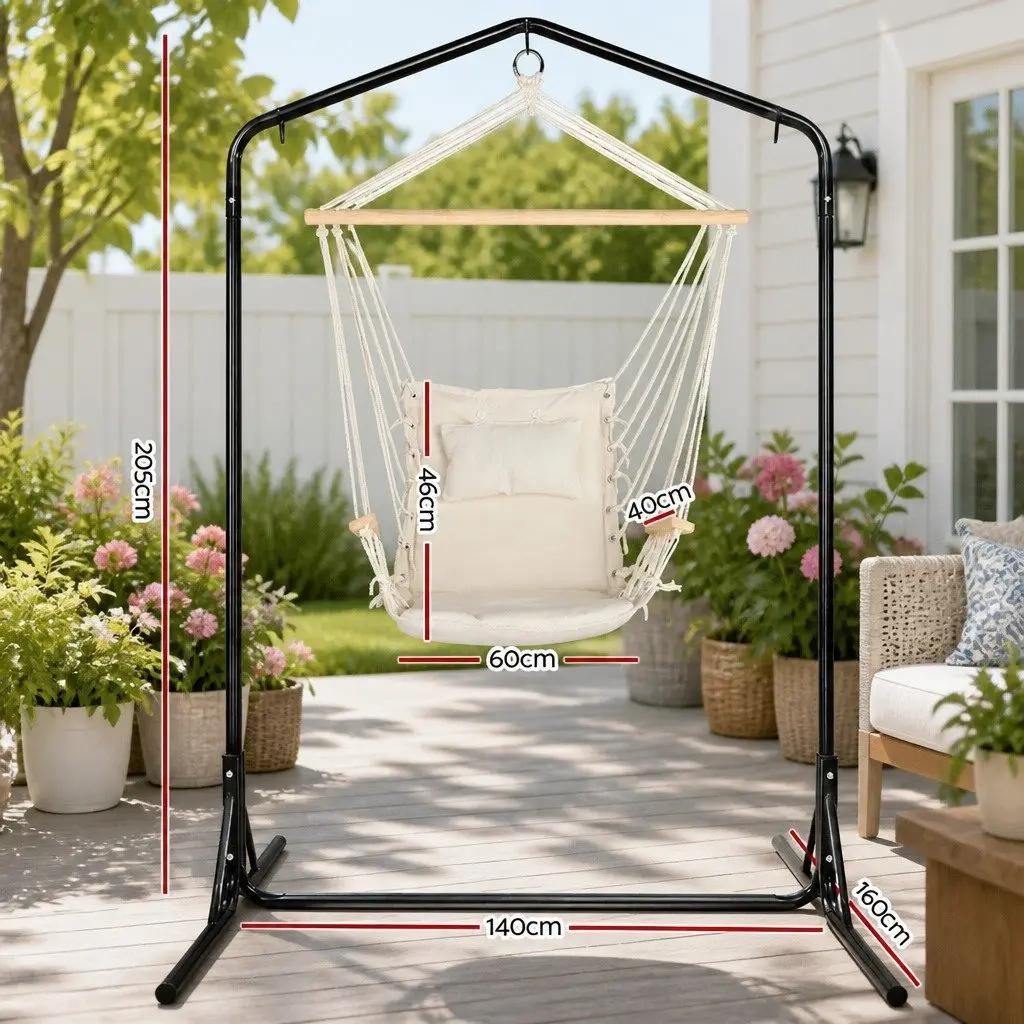 Hammock Chair with Stand Indoor Outdoor Use Cream Polyester Cotton Blend