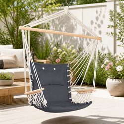 Hanging Hammock Chair with Armrest Grey Outdoor Patio Garden Relaxation Seat