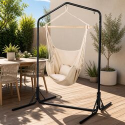 Outdoor Hammock Chair with Stand Hanging Lounger Relaxation Seat Cream Colour