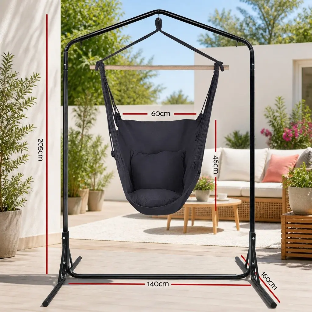 Outdoor Hammock Chair with Stand Swing Hanging Pillow Grey Garden Furniture