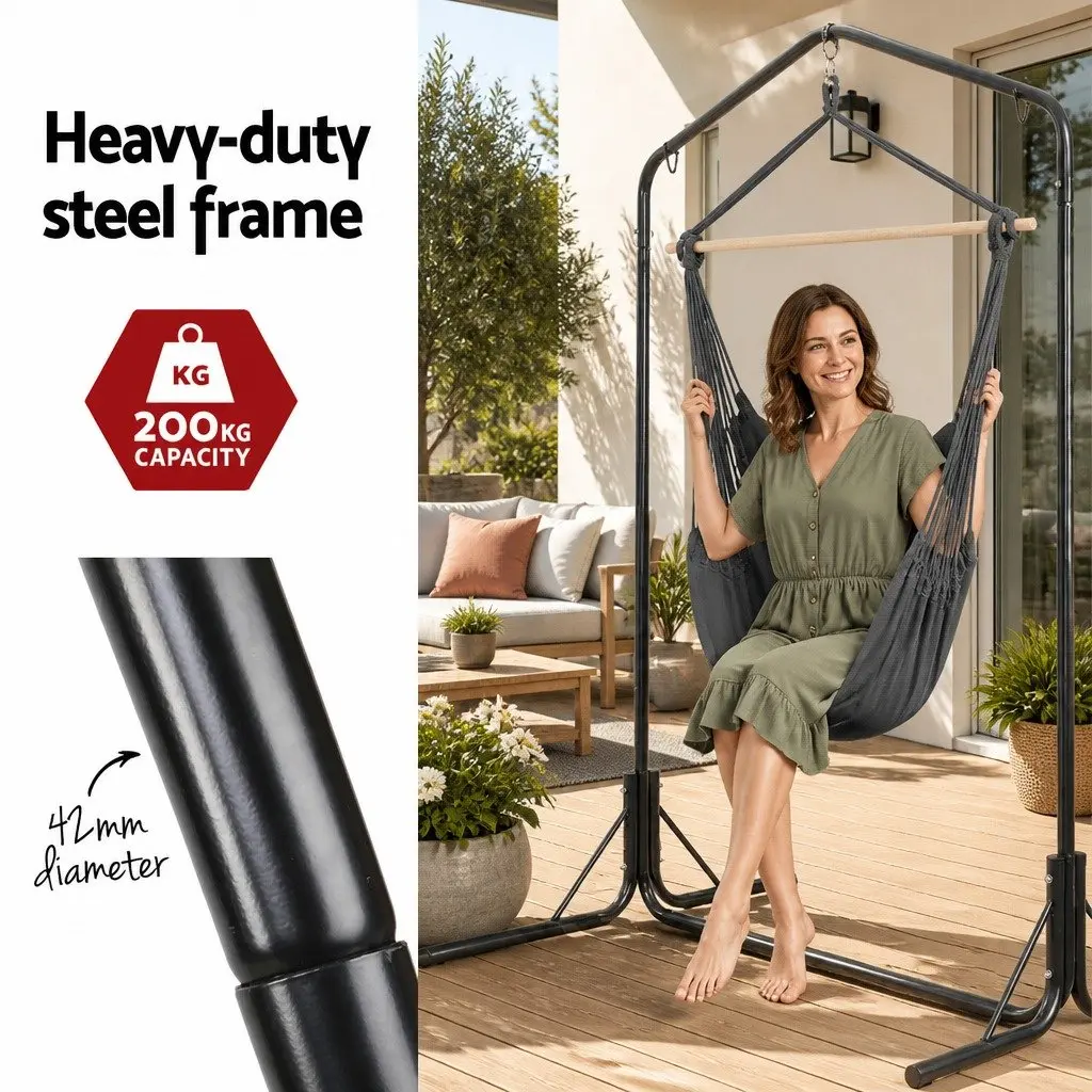 Outdoor Hammock Chair with Stand Swing Hanging Pillow Grey Garden Furniture