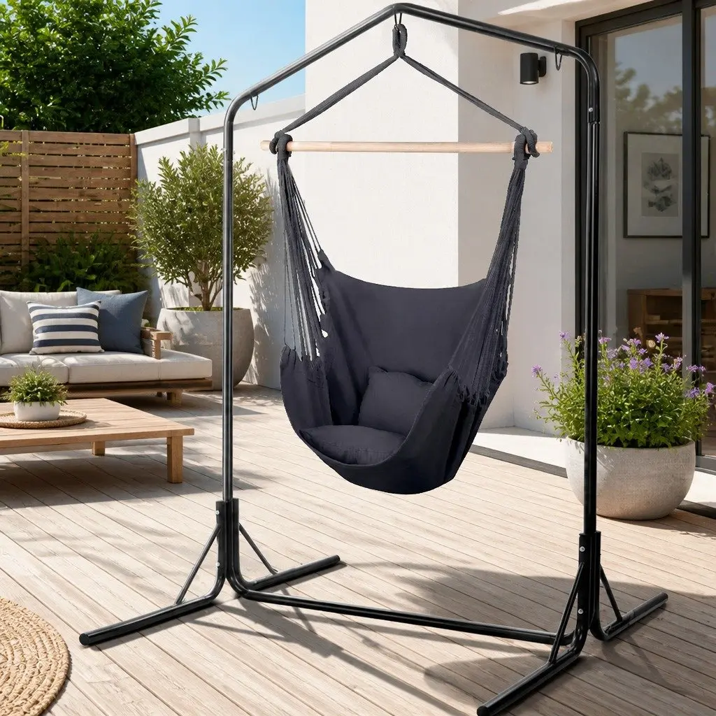 Outdoor Hammock Chair with Stand Swing Hanging Pillow Grey Garden Furniture