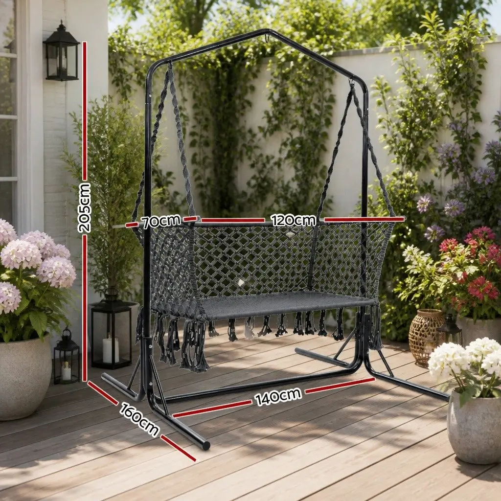 Hammock Chair with Stand Handmade Macrame 2 Seater Outdoor Garden Relaxation
