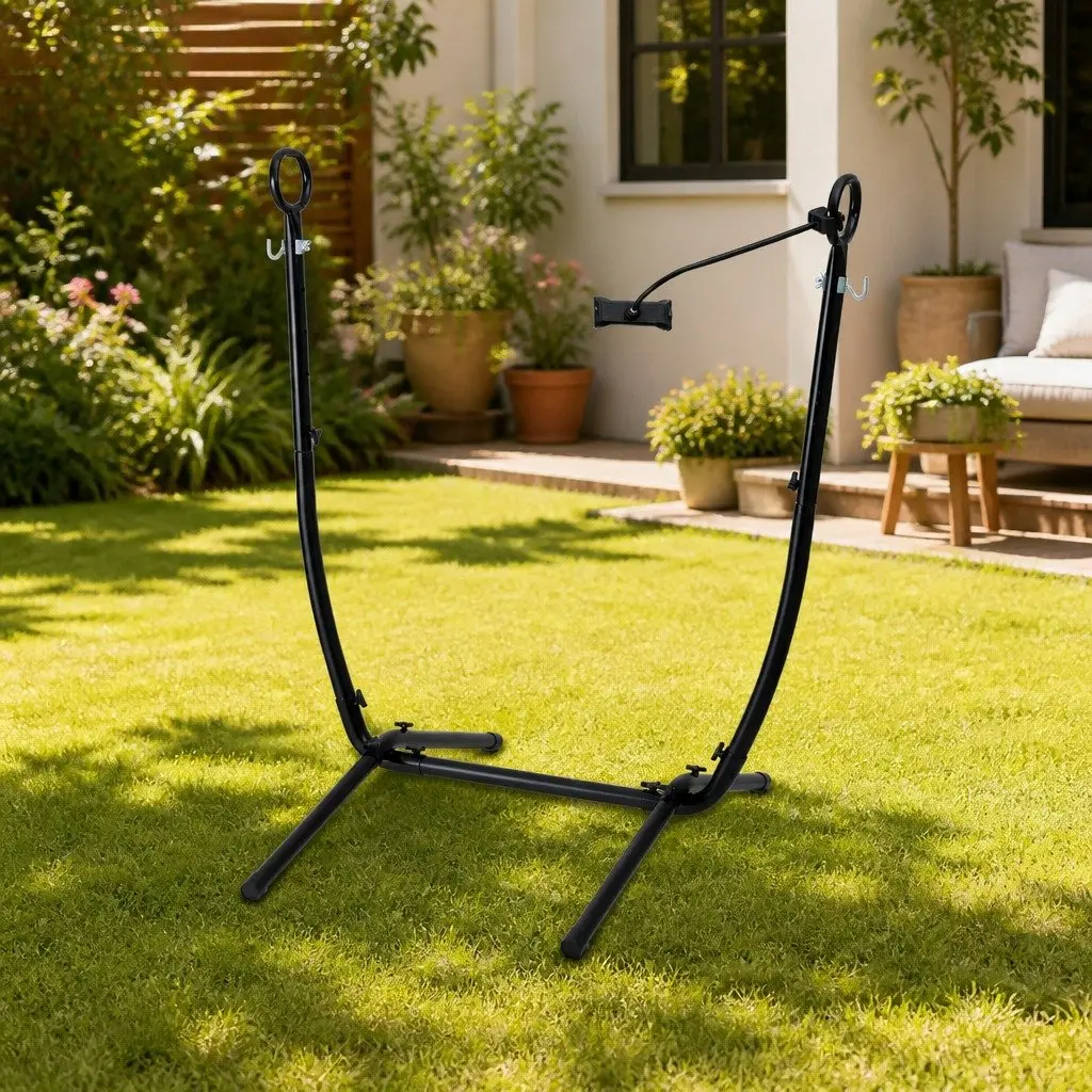 Hammock Chair Stand Iron Frame with Phone Holder Black