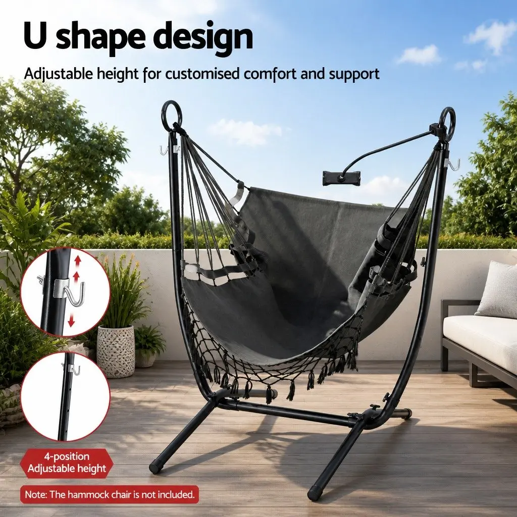 Hammock Chair Stand Iron Frame with Phone Holder Black