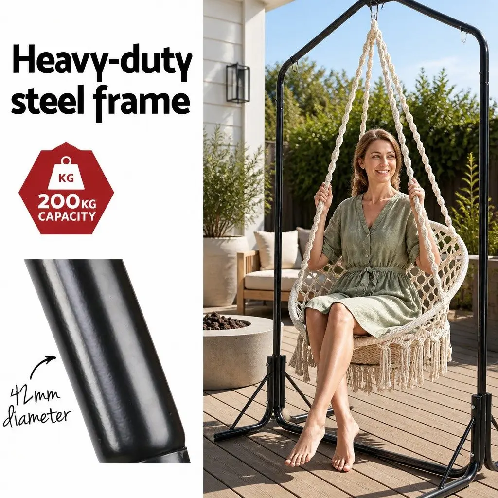 Outdoor Hammock Chair with Stand Cotton Swing Relax Hanging Cream 124CM