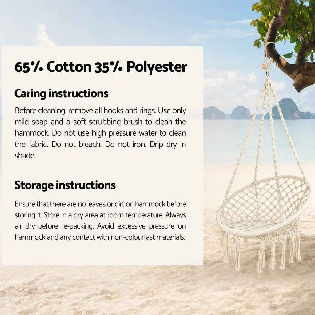 Outdoor Hammock Chair with Stand Cotton Swing Relax Hanging Cream 124CM
