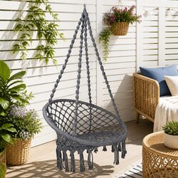 Hammock Chair Outdoor Hanging Macrame Cotton Grey Indoor Relaxation Swing