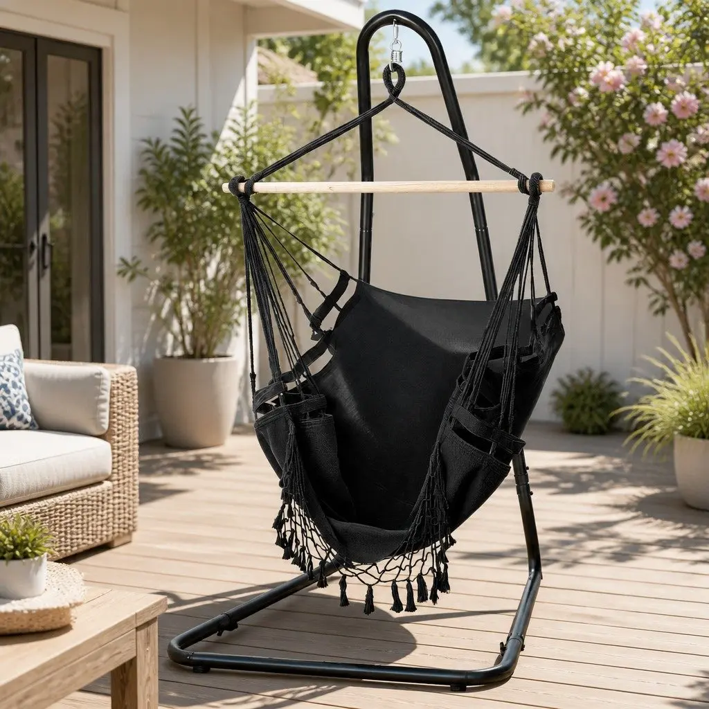 Hammock Hanging Chair with Steel Stand Indoor Outdoor Relaxation Furniture