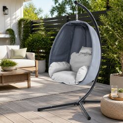 Hanging Egg Pod Chair Outdoor Patio Swing Furniture Foldable Canopy Stand Grey