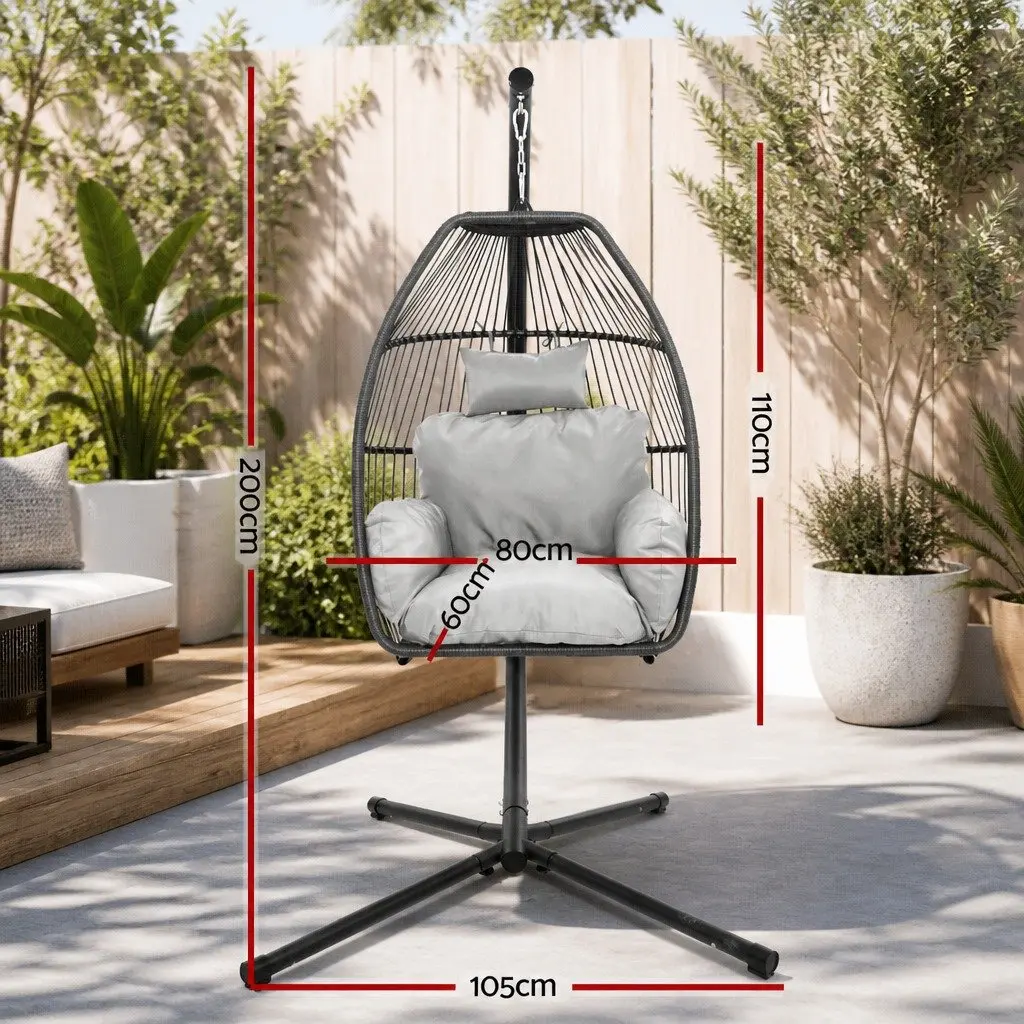 Hanging Egg Swing Chair Wicker Pod Stand Outdoor Furniture Cushion Grey