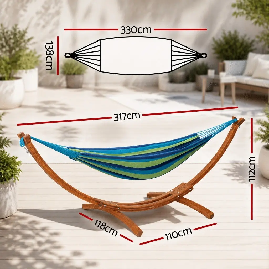 Hammock Bed with Wooden Stand Outdoor Relaxation 2-Person Sky Blue