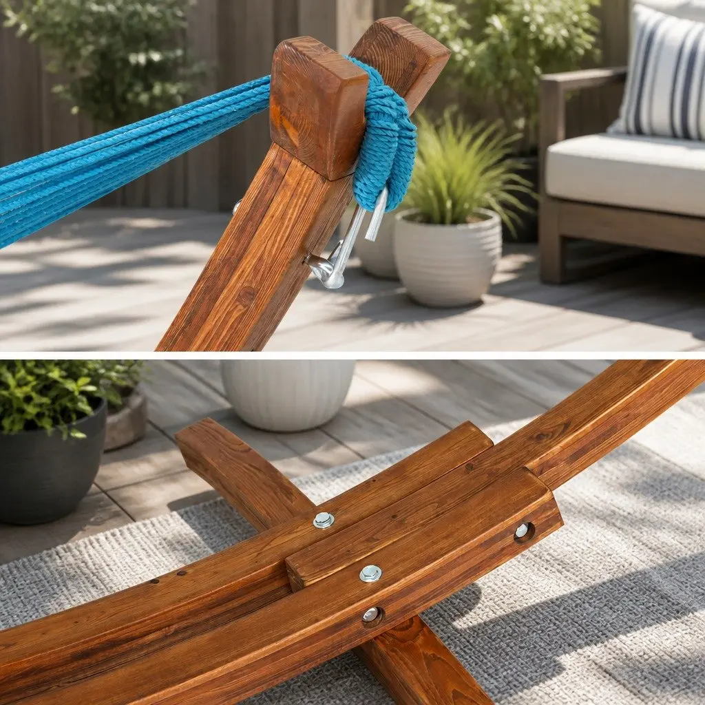 Hammock Bed with Wooden Stand Outdoor Relaxation 2-Person Sky Blue