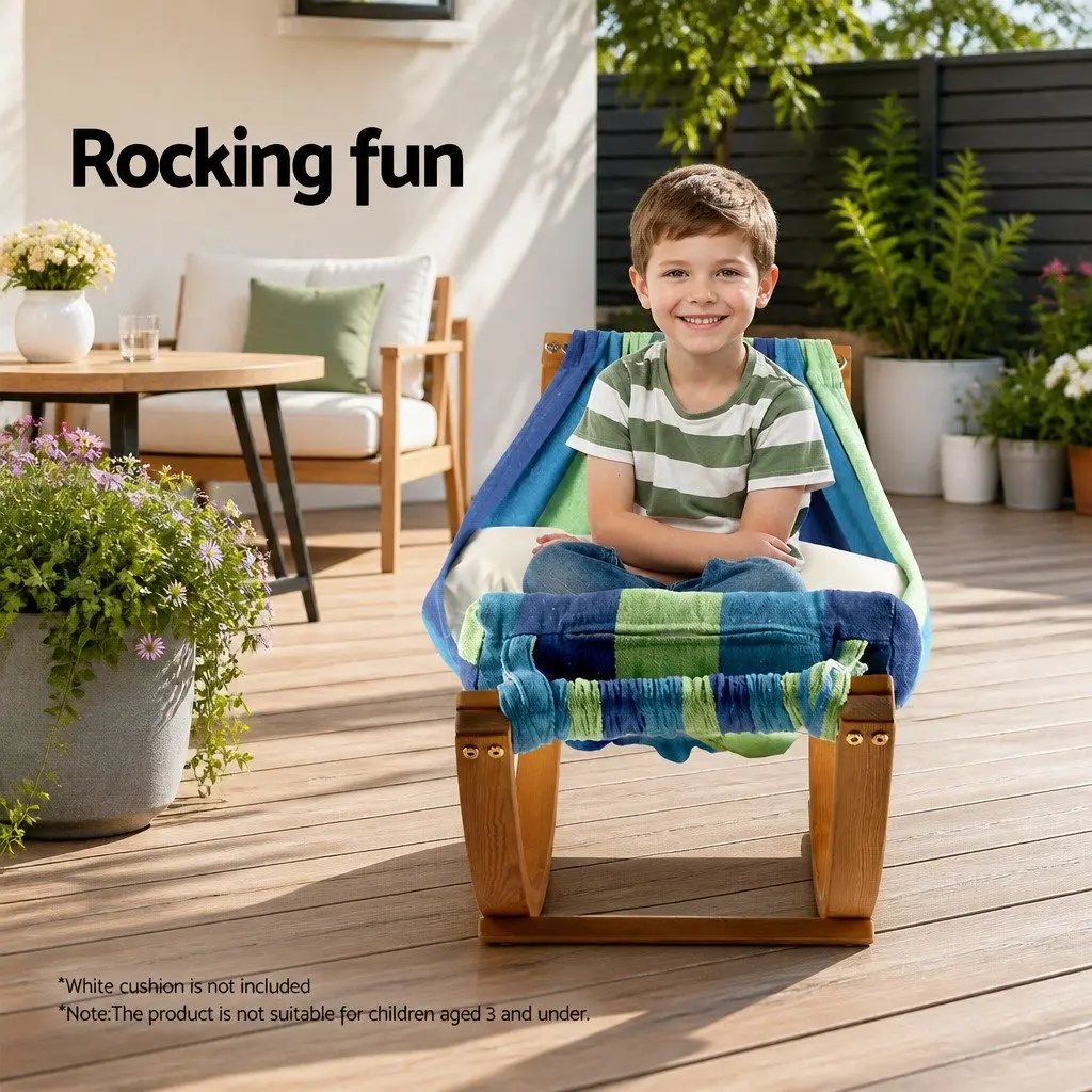Hammock Bed Outdoor Single Person Relaxing Swing Stand Curved Larch Wooden Frame Sky Blue Polyester Cotton Blend