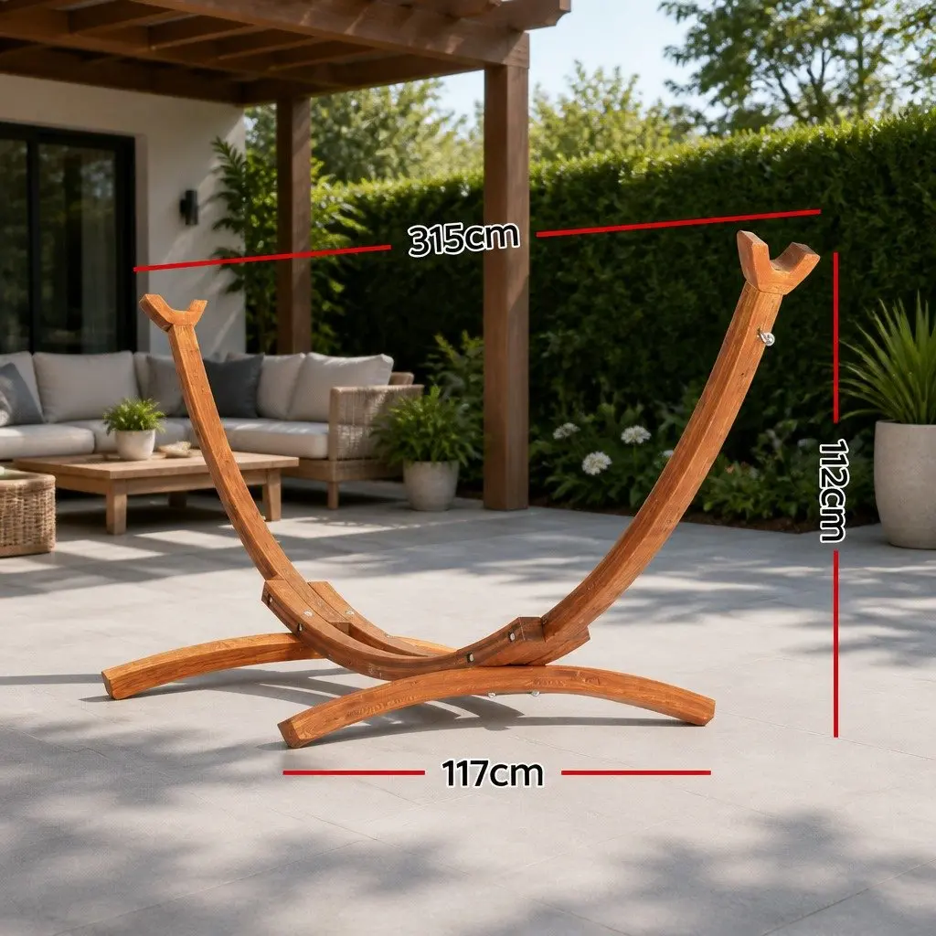Hammock Stand Curved Wooden Frame 315cm Oak Indoor Outdoor 2 Person