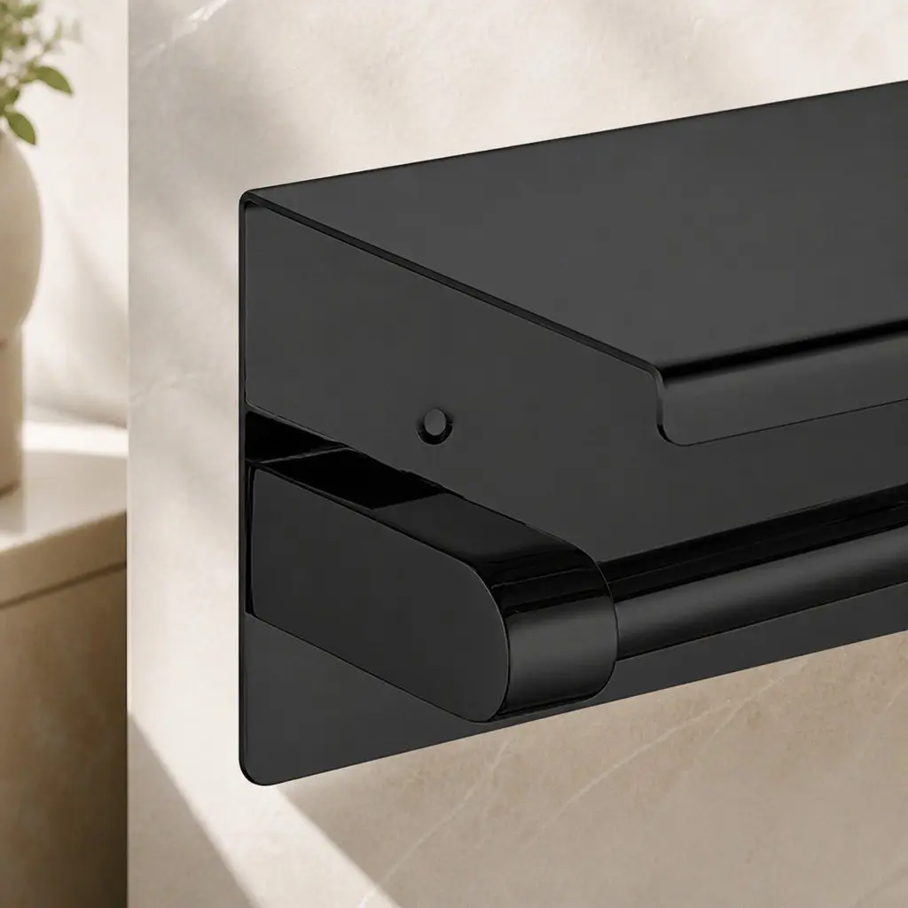 Toilet Paper Holder Wall Mount Black Stainless Steel Bathroom Storage