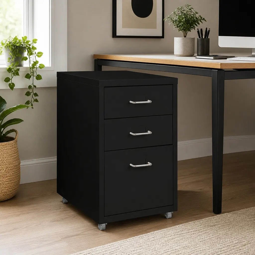 3 Drawer Filing Cabinet Steel Office Storage Organizer Compact Workspace