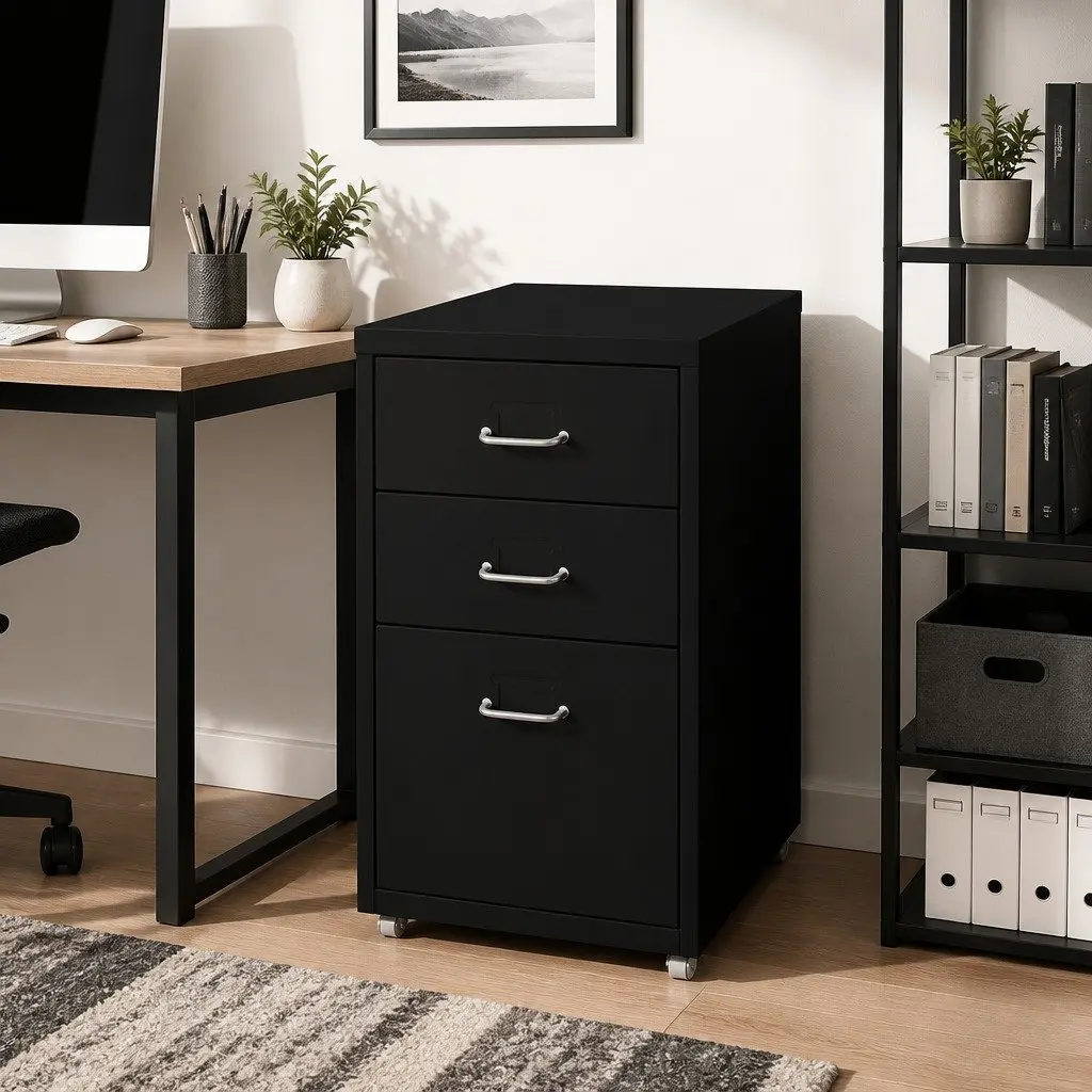 3 Drawer Filing Cabinet Steel Office Storage Organizer Compact Workspace