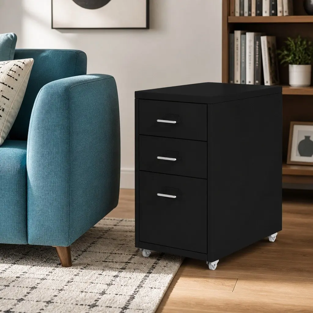 3 Drawer Filing Cabinet Steel Office Storage Organizer Compact Workspace