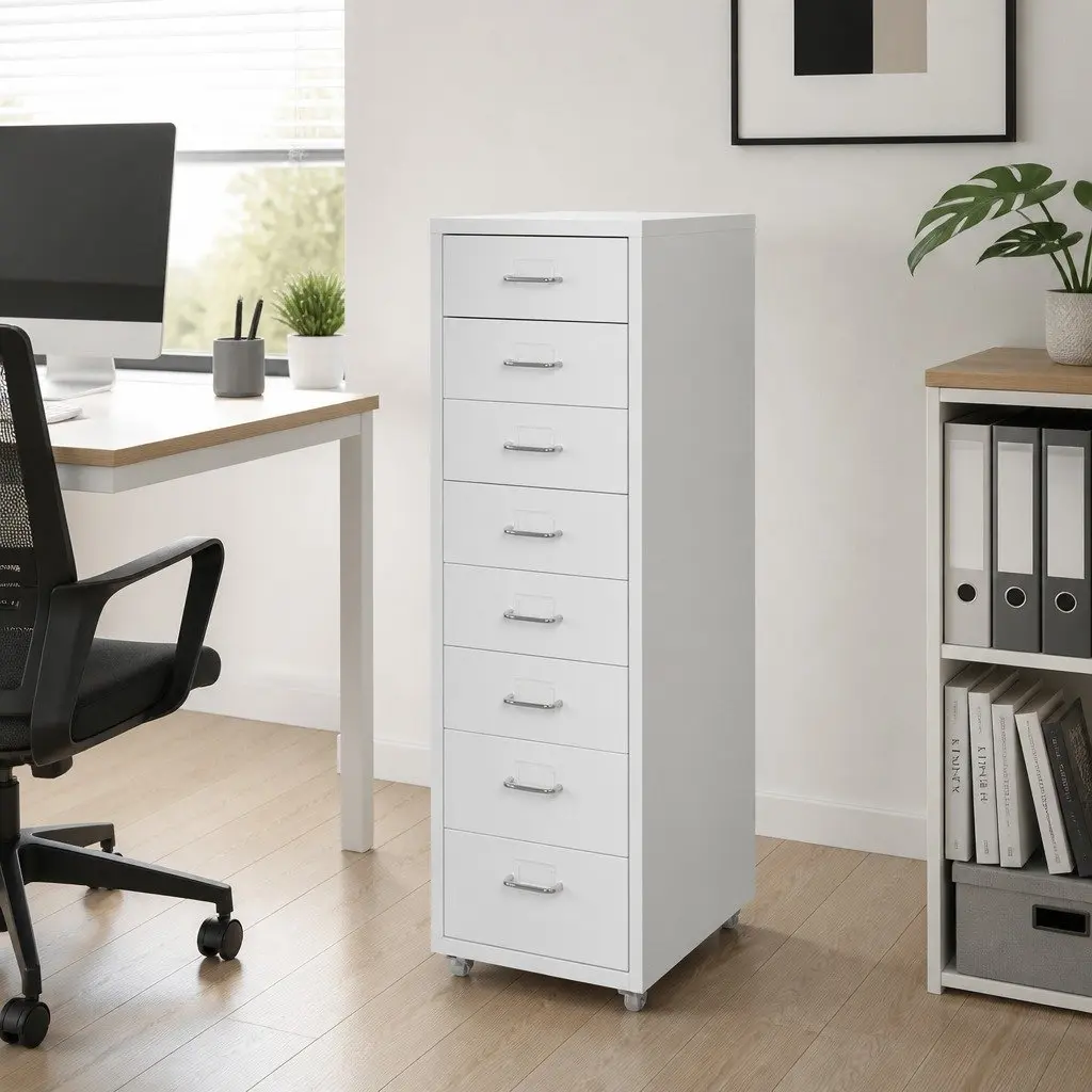Office Filing Cabinet 8 Drawer White Steel Storage Organizer Home Desk Furniture