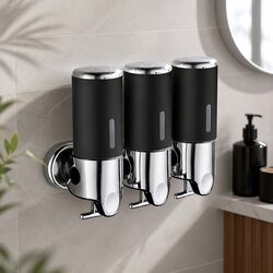 Wall Mounted Soap Dispenser 3 Bottles Bathroom Kitchen Shower Dispenser Black