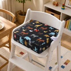 Kids Chair Cushion High Seat Pad Booster Dining Homework Black Cotton Linen
