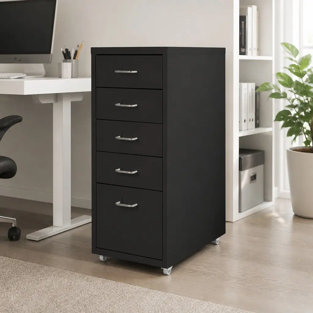 5 Drawer Filing Cabinet Office Storage Organizer Compact Steel Furniture Black