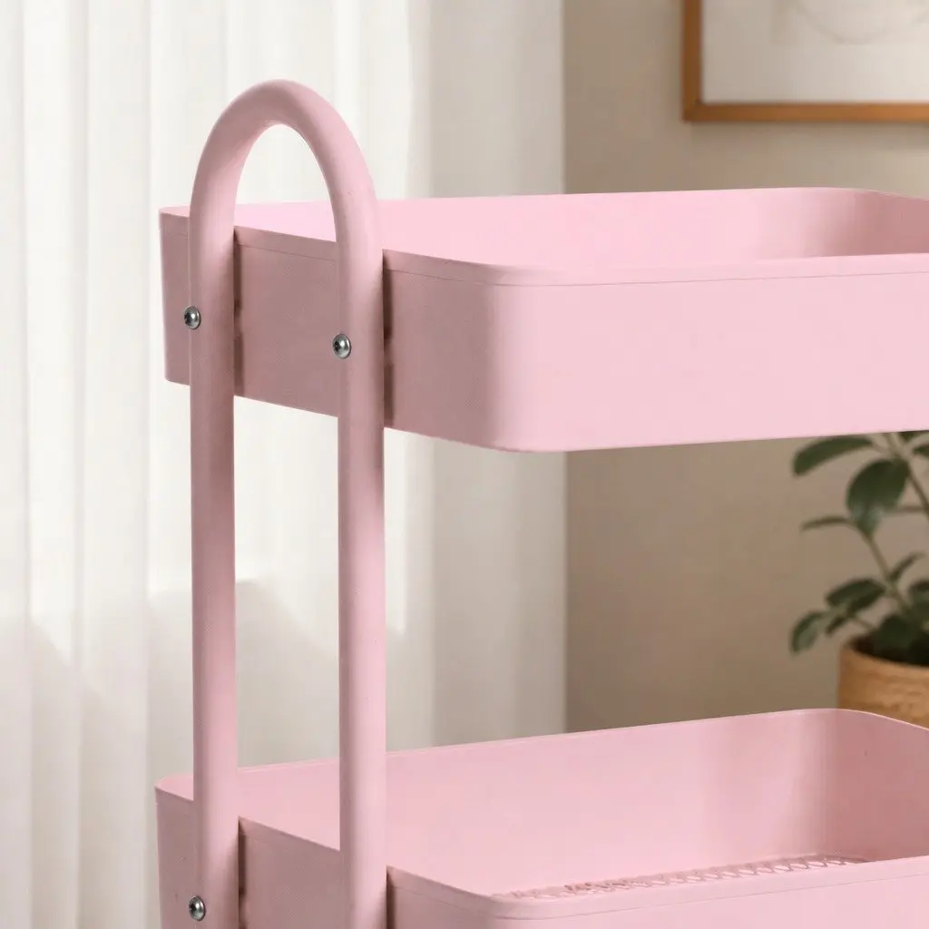 4-Tier Storage Trolley Kitchen Organizer Compact Rolling Cart with Wheels Pink