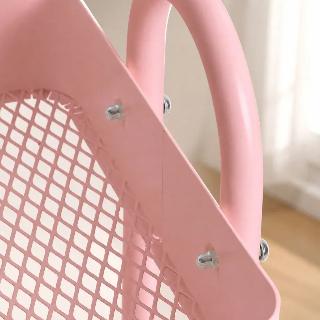 4-Tier Storage Trolley Kitchen Organizer Compact Rolling Cart with Wheels Pink