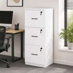 File Cabinet 3 Drawer Filing Storage Lockable Office Home Organizer White Modern