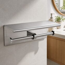 Toilet Paper Holder Double Roll Wall Mount Stainless Steel Bathroom Storage Rack