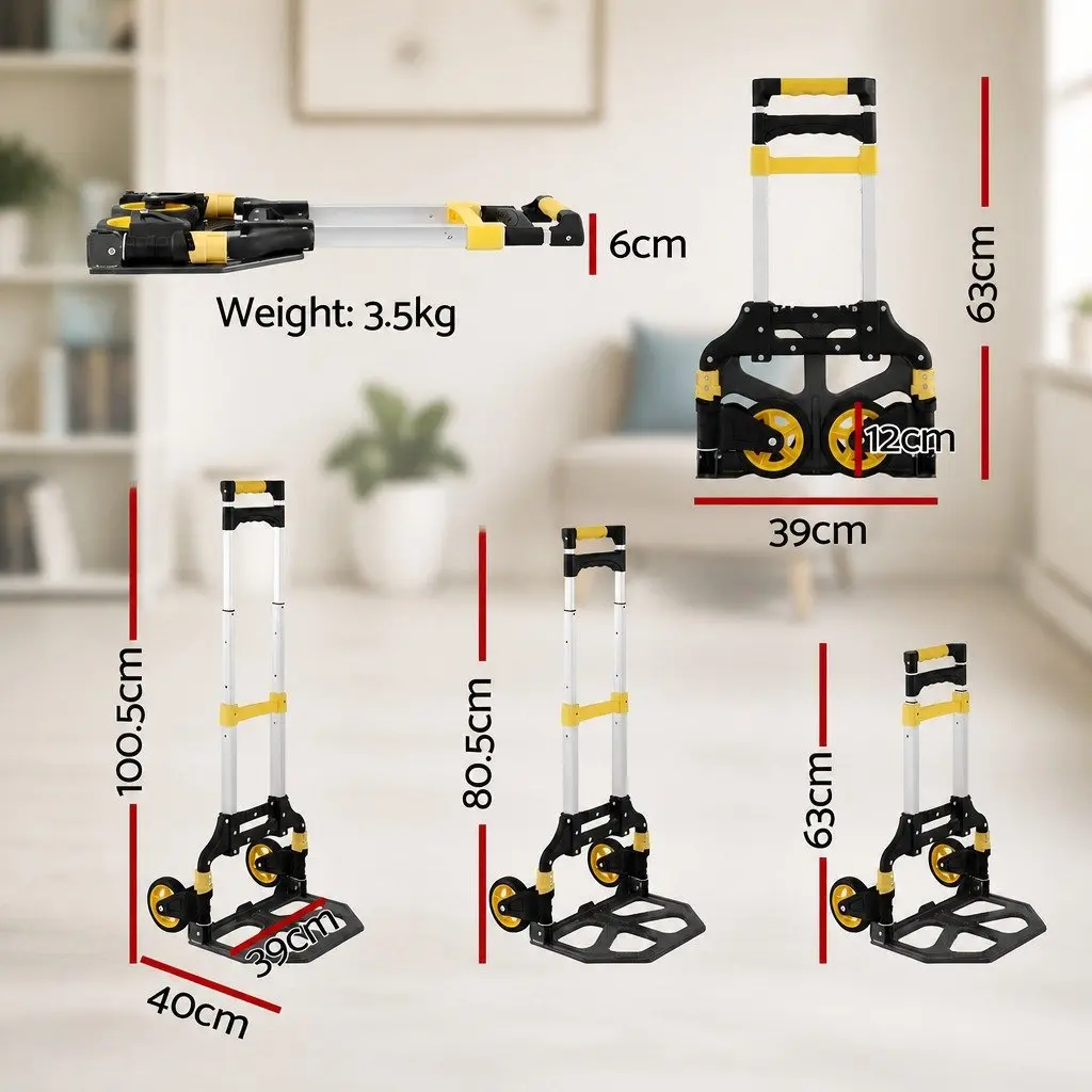 Folding Hand Truck Portable Lightweight Trolley 80kg Black or Yellow