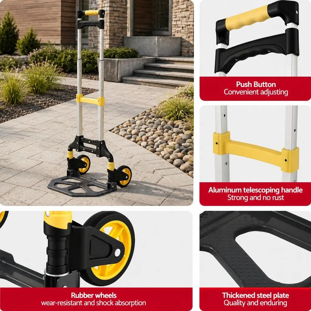 Folding Hand Truck Portable Lightweight Trolley 80kg Black or Yellow