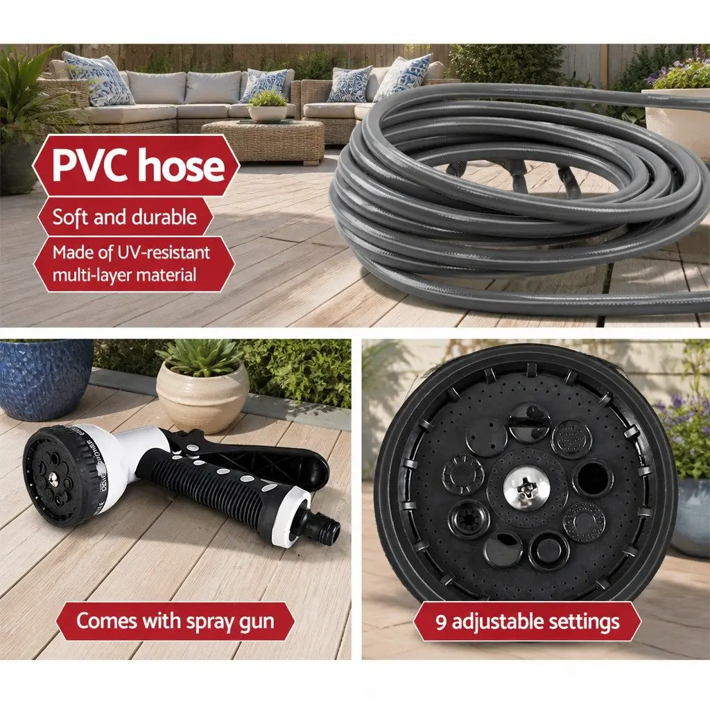 Water Hose Reel Retractable 20M Auto Rewind Wall Mount Grey