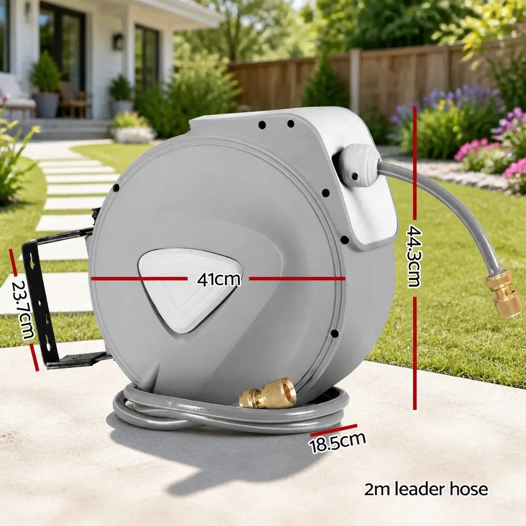 Water Hose Reel Retractable Auto Rewind 30M Wall Mount Grey