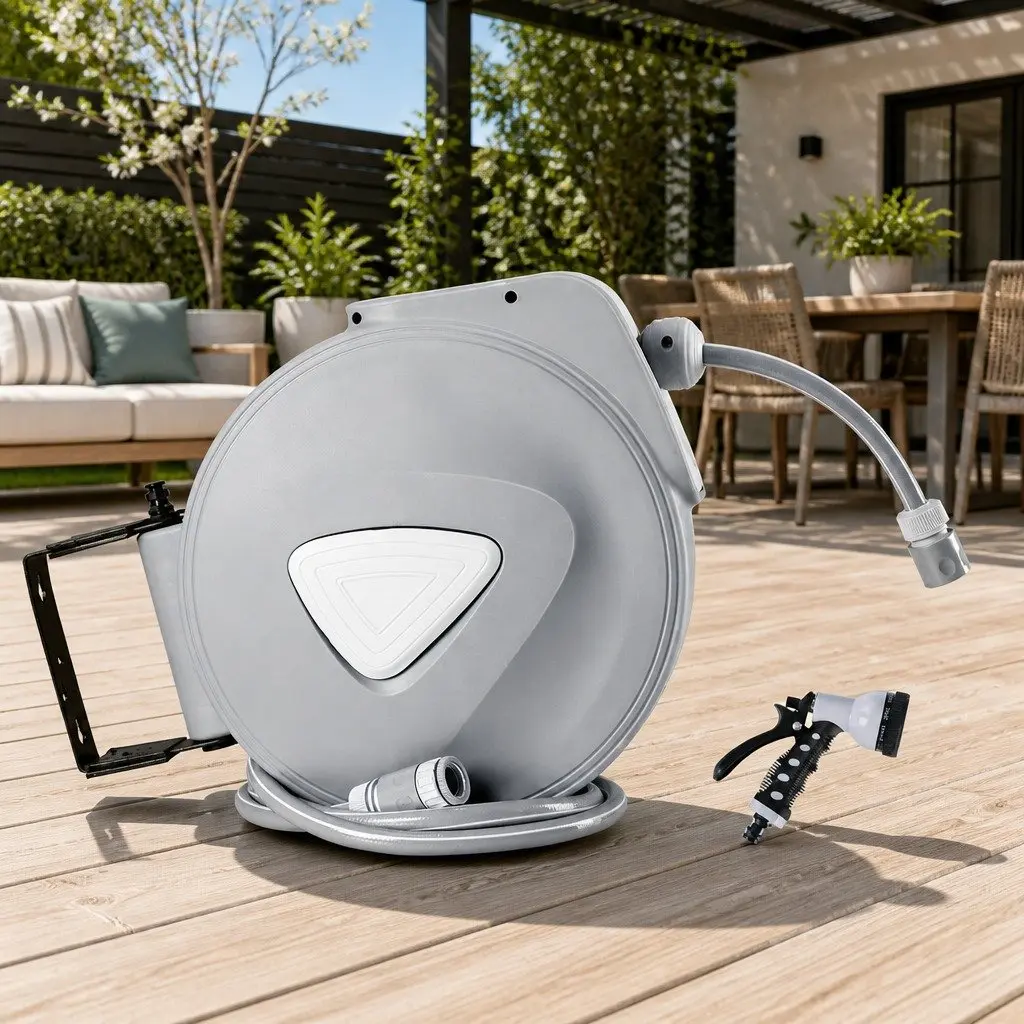 Water Hose Reel Retractable Auto Rewind 30M Grey