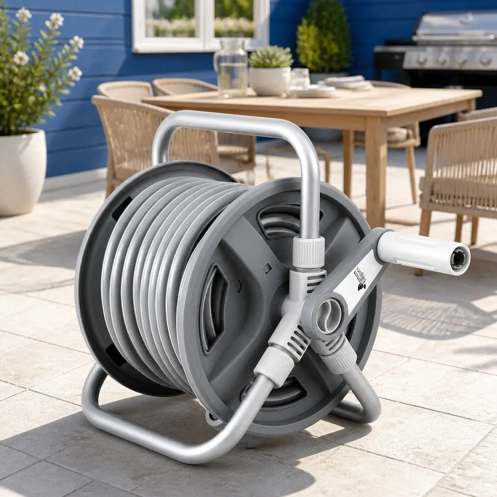 Garden Hose Reel Retractable 20m Grey Heavy Duty Auto Rewind with Spray Gun