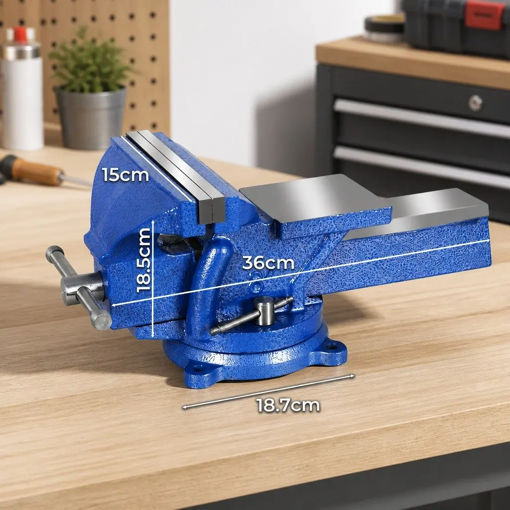 Bench Vice Anvil 200mm Swivel Base Cast Iron Blue Woodworking Tool