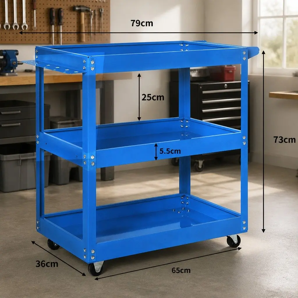 Tool Cart Trolley with Storage Trays Blue Cold-Rolled Steel Workshop Garage