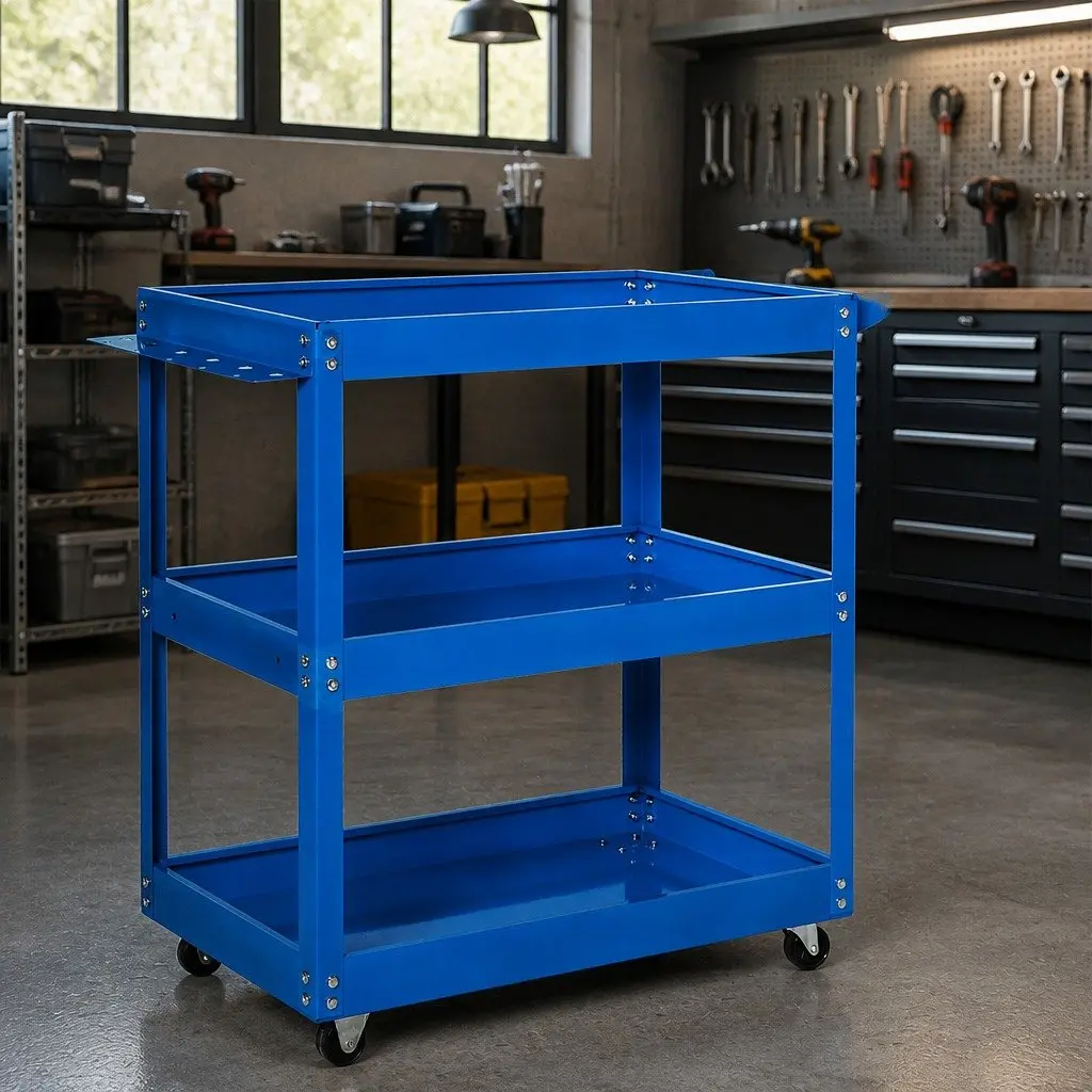 Tool Cart Trolley with Storage Trays Blue Cold-Rolled Steel Workshop Garage