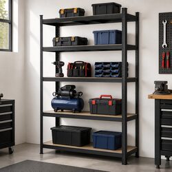 5-Tier Metal Storage Shelving Unit Garage Warehouse Rack Organiser Black