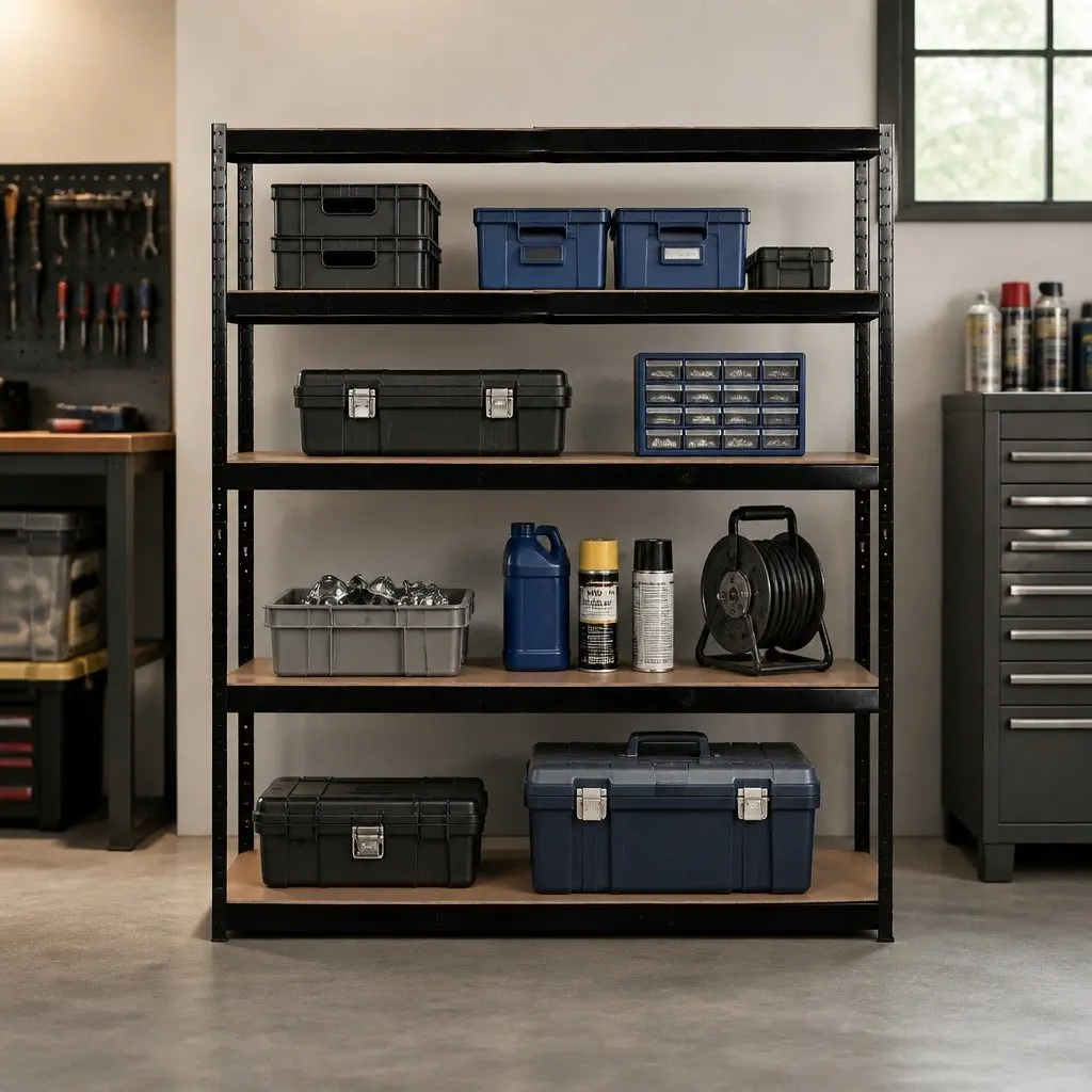 5-Tier Metal Storage Shelving Unit Adjustable Shelves Black