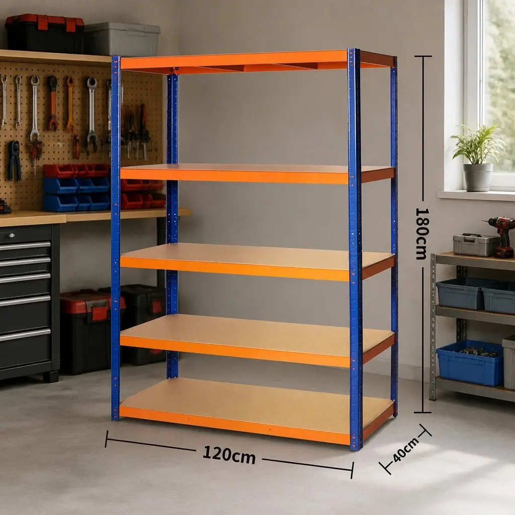 5-Tier Metal Storage Shelving Rack Heavy Duty Adjustable MDF Black Frame